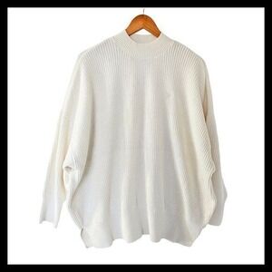 PINK Oversized Ribbed Mock Neck Sweater Cream White Cheline Size S NWT